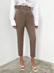 SHEIN Cottnline 扣環鉤扣腰帶修身褲裝 - 銅色 - 查看 3