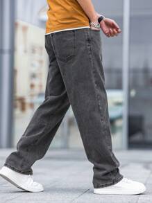 Manfinity Hypemode Nam Quần legging thẳng Bông Túi nghiêng - Màu xám đen - Xem 4