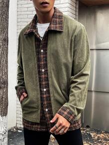 Manfinity Hypemode Men Plus Green Plaid Texture Jacket - Multicolor - View 1