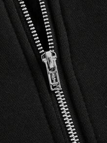 SHEIN EZwear Pull en tricot à manches longues avec bloc de couleurs noir et blanc ample et décontracté pour l'automne et l'hiver, hauts à manches longues - Noir - Voir 4