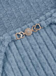 SHEIN MOD 女款純色肋編針織t卹 - 藍色 - 查看 4