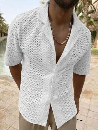 Hombres Camisa unicolor de cuello con solapa