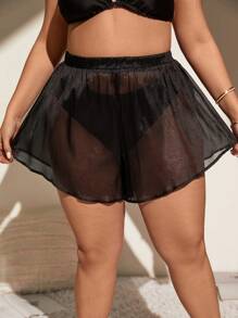 SHEIN Swim Curve Plus Size Women'S Sheer Mesh Cover Up Skirt - Black - View 1