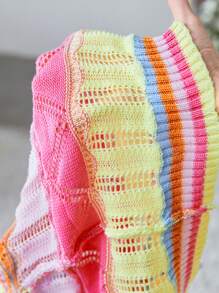 SHEIN EZwear 加大碼女式無袖條紋針織上衣 - 彩色 - 查看 7