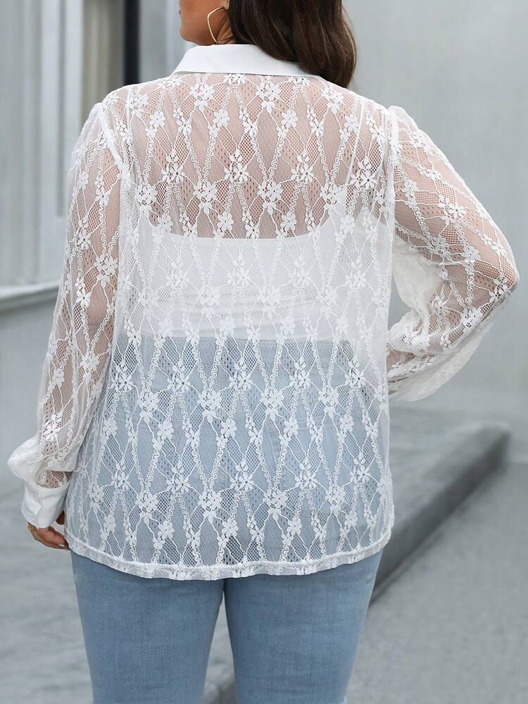 Plus Size Women'S Random Lace Long Sleeve Blouse