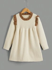 SHEIN Vestido Suéter De Manga Longa Decorado Com Babado De Contraste E Cor Para Meninas