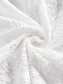 SHEIN MOD 蕾丝透视长袖白色上衣 - 白色 - 查看 5