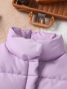 SHEIN 女童純色立領背心外套,冬季 - 紫色 - 查看 7