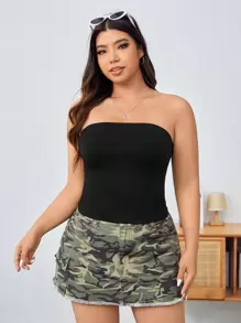 SHEIN EZwear Top fără bretele tricotat negru de mărime Plus