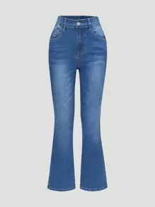 Teen Girl Medium Wash Blue Stretch Flared Jeans - Medium Wash - View 1
