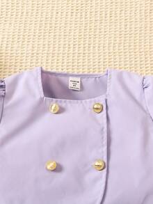 SHEIN 幼童女孩優雅淑女款實色兩件套裝 - 紫色 - 查看 3