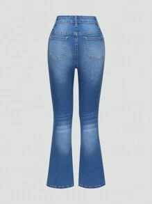 Teen Girl Medium Wash Blue Stretch Flared Jeans - Medium Wash - View 2