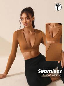 Lifespree 女款深v領運動t恤 - 咖啡棕 - 查看 1