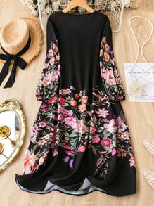 SHEIN Clasi In hoa Tay áo lồng đèn Đầm - Nhiều màu - Xem 8