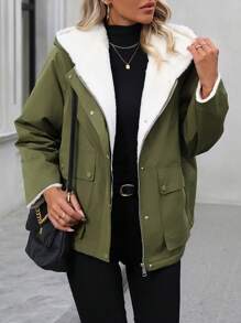 SHEIN LUNE Solid Color Hooded Fleece Padded Padded Coat Clothes Winter