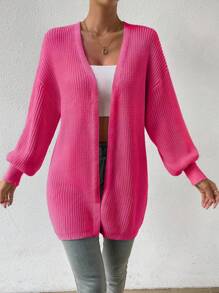 SHEIN Essnce 純色下垂肩休閒針織外套 - 玫紅色 - 查看 4