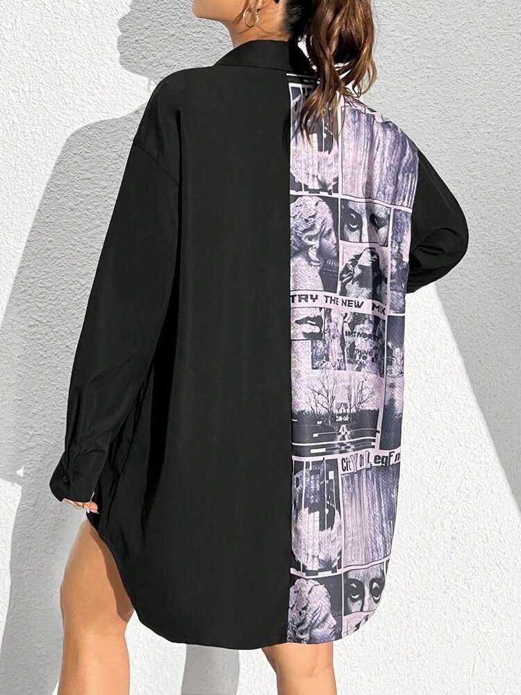 Pattern Print High-Low Hem Shirt