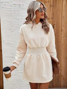 SHEIN Frenchy 女式束口連帽運動衫連衣裙 - 杏色 - 查看 6