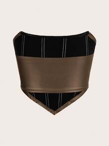 SHEIN ICON Asymmetrical Hem Strapless Top - Brown - View 8