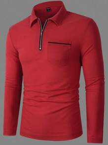 Men's Long Sleeve Polo Shirt - Red - View 3