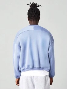 SUMWON Áo nỉ oversize Áo chui đầu thể thao cổ tròn vải nỉ French Terry Quần áo thể thao thường ngày Quần áo mặc ở nhà mùa thu đông Quần áo dạo phố thiết yếu - Màu xanh bụi bặm - Xem 2