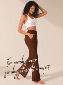 SHEIN Sports Women's Flared Athleisure Pants With Slits - Brown - View 5