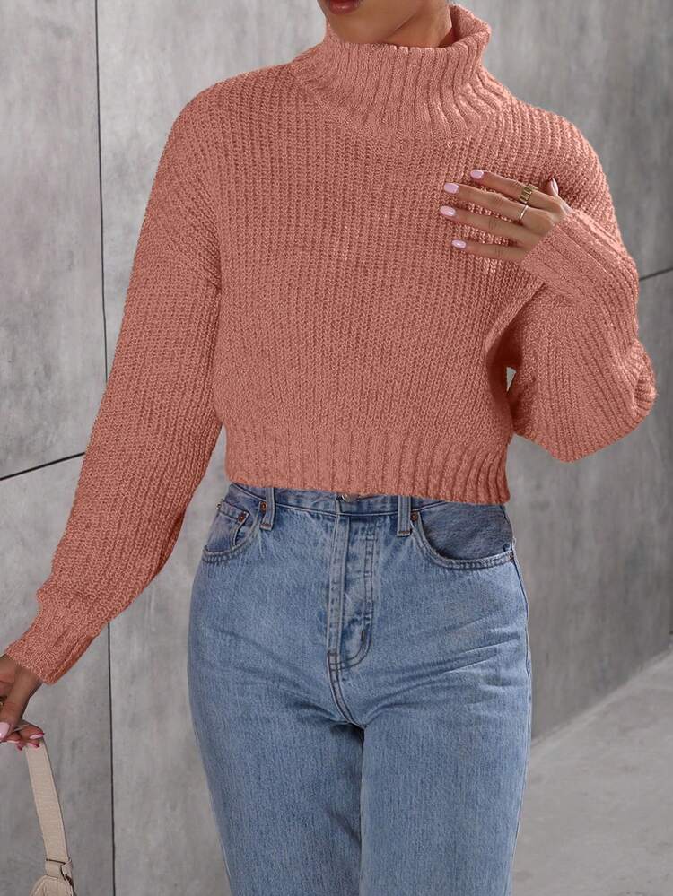 Turtleneck Casual Pullover Sweater, Long Sleeve Knit Pullover Fall Winter Sweater