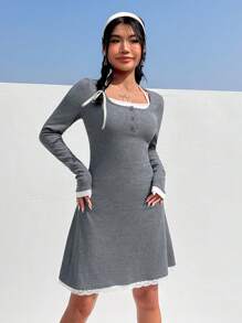 SHEIN MOD Women'S Halter Neck Long Sleeve Dress