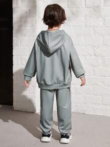 SHEIN Boys' Cute And Comfortable Cartoon Characters Printed Hoodie With Pants Set