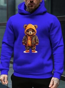 Manfinity Homme 男式加大码宽松卡通印花连帽衫，带保暖内衬 - 灰色 - 查看 1