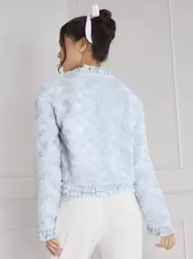 Enchnt Women's Plush Jacket With Ruffled Edges
