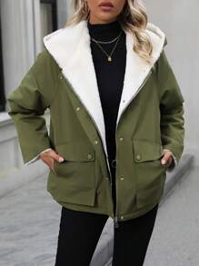 SHEIN LUNE Solid Color Hooded Fleece Padded Padded Coat Clothes Winter