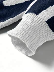Coolane Letter Detail Grey Sweater,Long Sleeve Tops In Fall/Winter - Blue and White - View 5