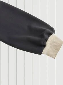 SHEIN EZwear Sudadera con parche de letra de hombros caídos con cremallera - Gris - Ver 3