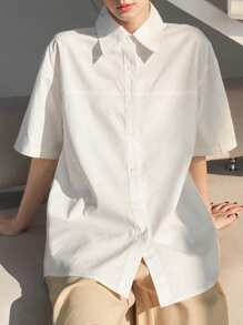 DAZY Thả vai Nút phía trước Áo sơ mi - trắng - Xem 6