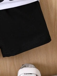 SHEIN 2 Piezas/set Conjunto De Camiseta Y Pantalones Cortos Casual Deportivo Para Bebé, Con Impresión De Letra Simple Y Estilo Urbano