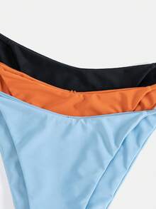 SHEIN Swim Curve 3入組大尺寸純色比基尼下褲,嘉年華必備 - 彩色 - 查看 3