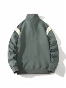 Men Contrast Panel Quarter Zip Sweatshirt - Green - View 2