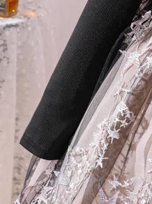 SHEIN Vestido Formal Para Niñas Preadolescentes Con Malla Insertada Y Diseño De Hombros Fríos - Multicolor - Ver 7