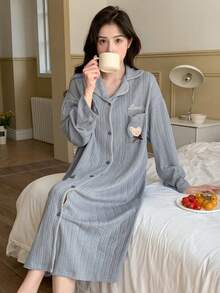 DAZY 女式睡裙,熊經織和字母圖案 - 灰色 - 查看 5