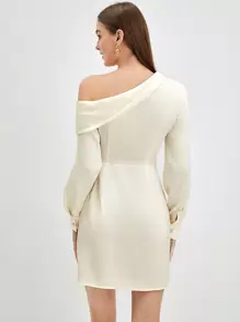 BizChic Một bờ vai Chảy xệ Hem Đầm - Rượu sâm banh - Xem 2