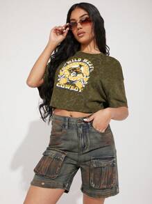 Hauture Quần Jeans Denim Ống Thẳng Có Thể Tháo Rời Tiện Dụng Vintage Washed - Rửa trung bình - Xem 8