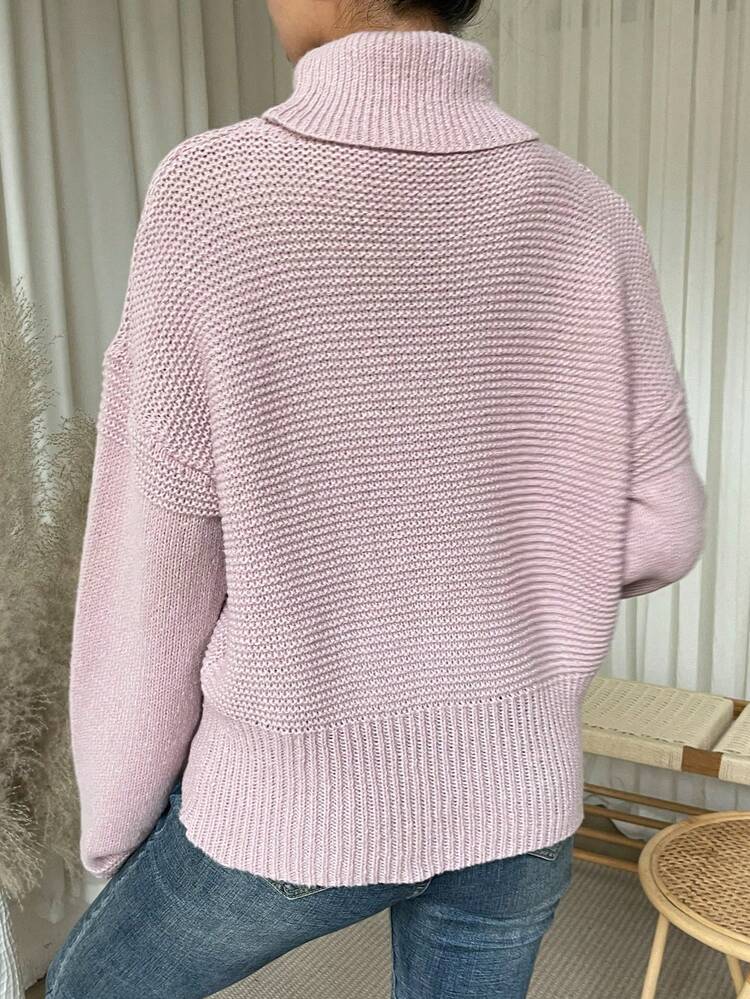 Turtleneck Drop Shoulder Knit Pullover Fall Winter Sweater