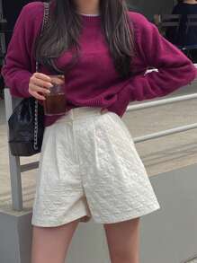 DAZY Solid Color Round Neck Long Sleeve Sweater - Purple - View 7