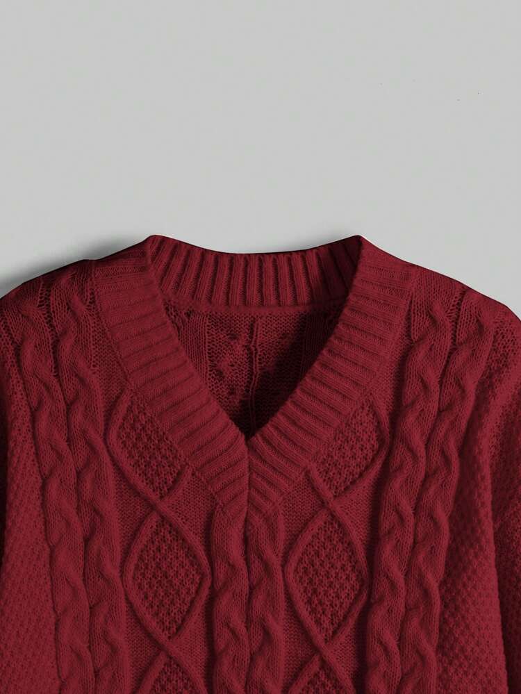 Women's V-Neck Drop Shoulder Long Sleeve Pullover Sweater,Long Sleeve Tops