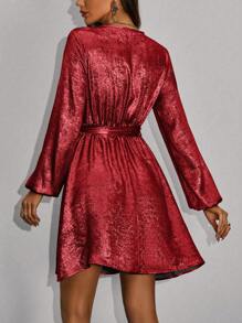 Zolique Deep V-Neck Tie Waist Belt Dress Fall Cloth For Women