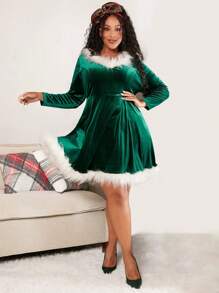 SHEIN CURVE+ Giáng sinh Hơn Trang trí Fuzzy Nhung Đầm - màu xanh lá - Xem 6