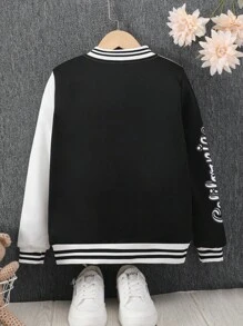 SHEIN 少女字母和泰迪棒球夾克 - 黑與白 - 查看 2