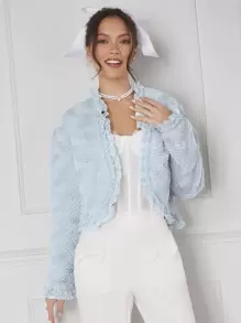 Enchnt Women's Plush Jacket With Ruffled Edges