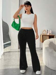 SHEIN EZwear 大码纯色喇叭裤 - 黑色 - 查看 5